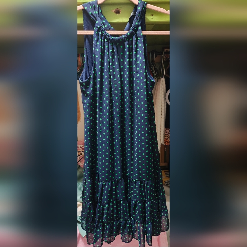 Polka Dots Dress in Navy and Green